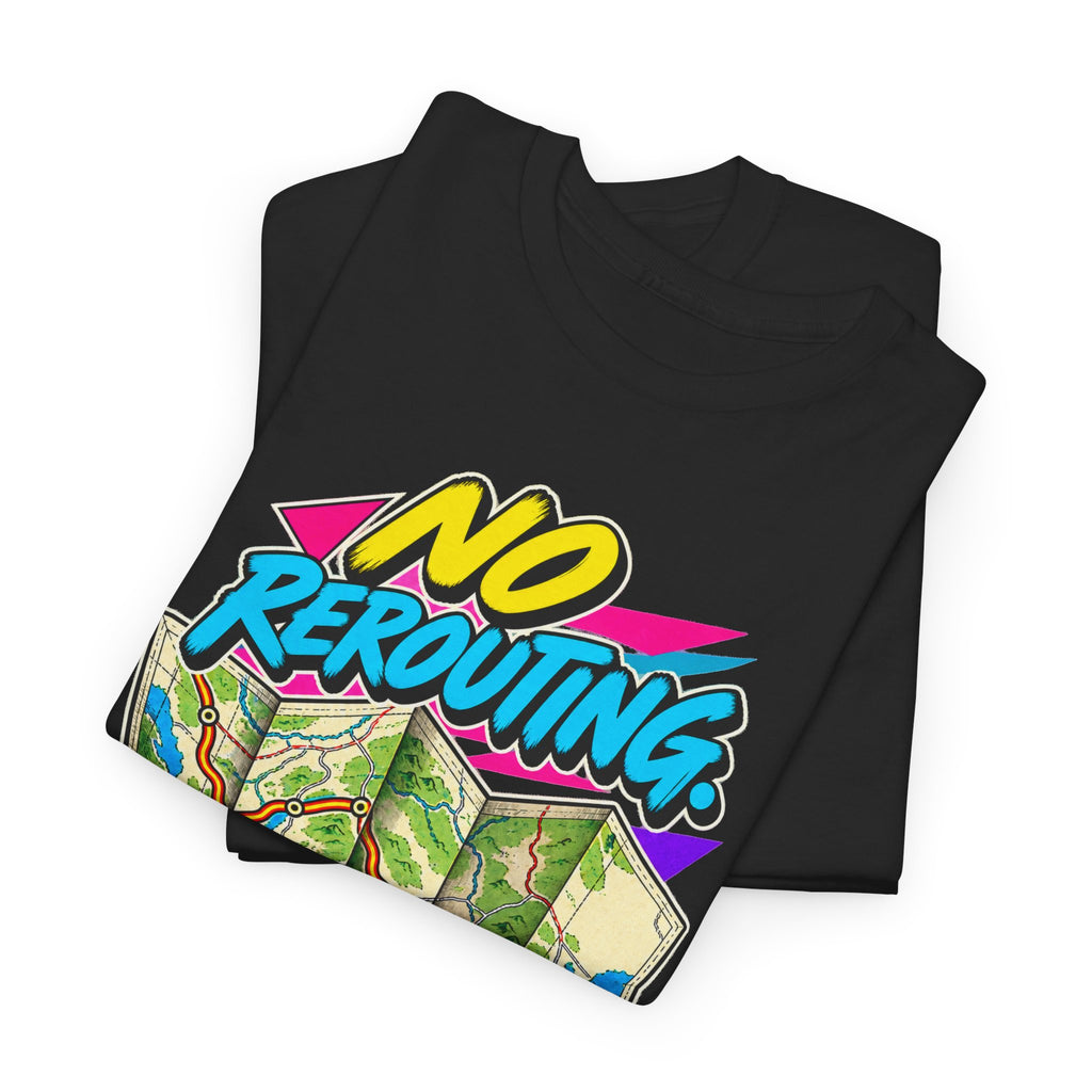 No Rerouting Just Figuring It Out T-Shirt | Retro Road Map Nostalgia on a Black T-shirt, view 13 (Color: Black)