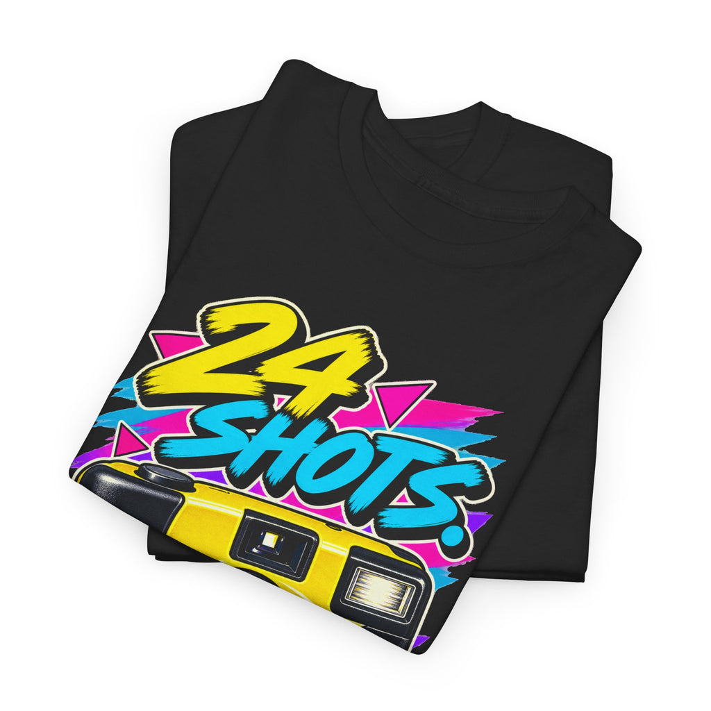 24 Shots Choose Wisely T-Shirt | Retro Disposable Camera Nostalgia on a Black T-shirt, view 23 (Color: Black)