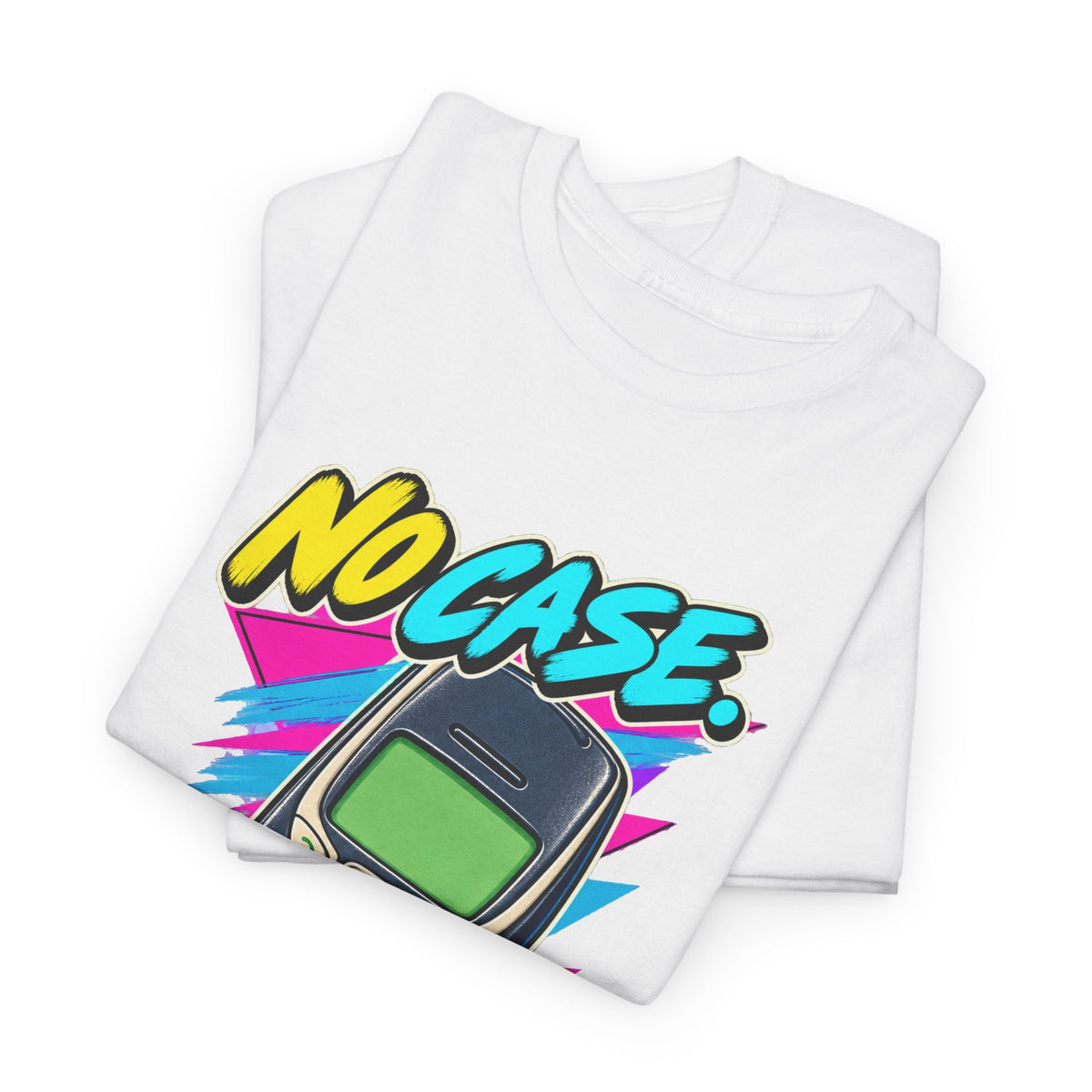 No Case No Worries T-Shirt | Retro Mobile Phone Nostalgia on a White T-shirt, view 5 (Color: White)
