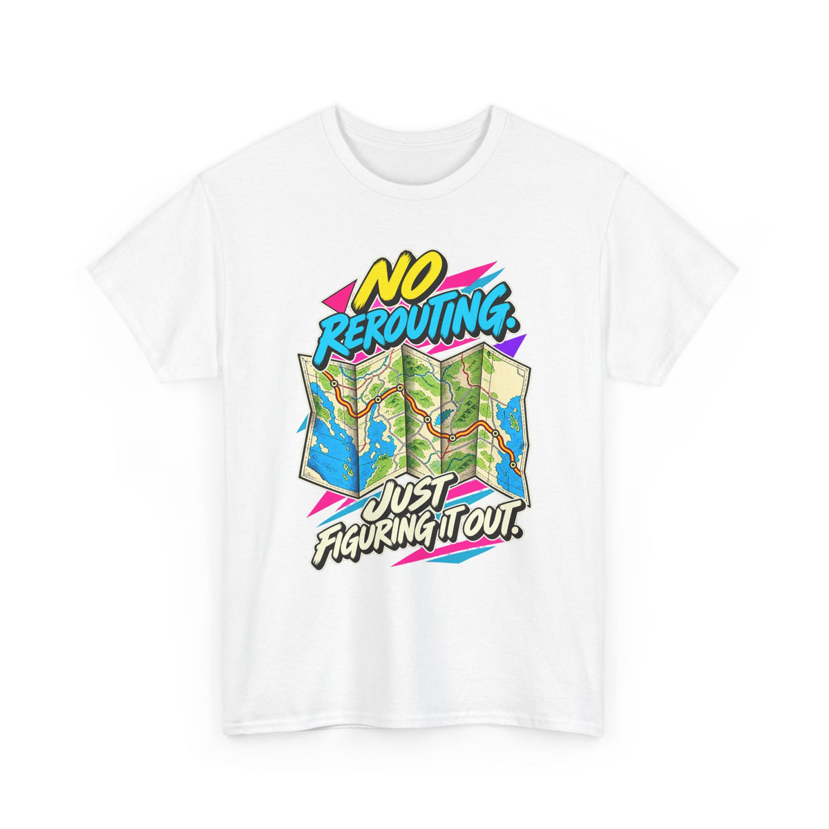 No Rerouting Just Figuring It Out T-Shirt | Retro Road Map Nostalgia on a White T-shirt, view 1 (Color: White)