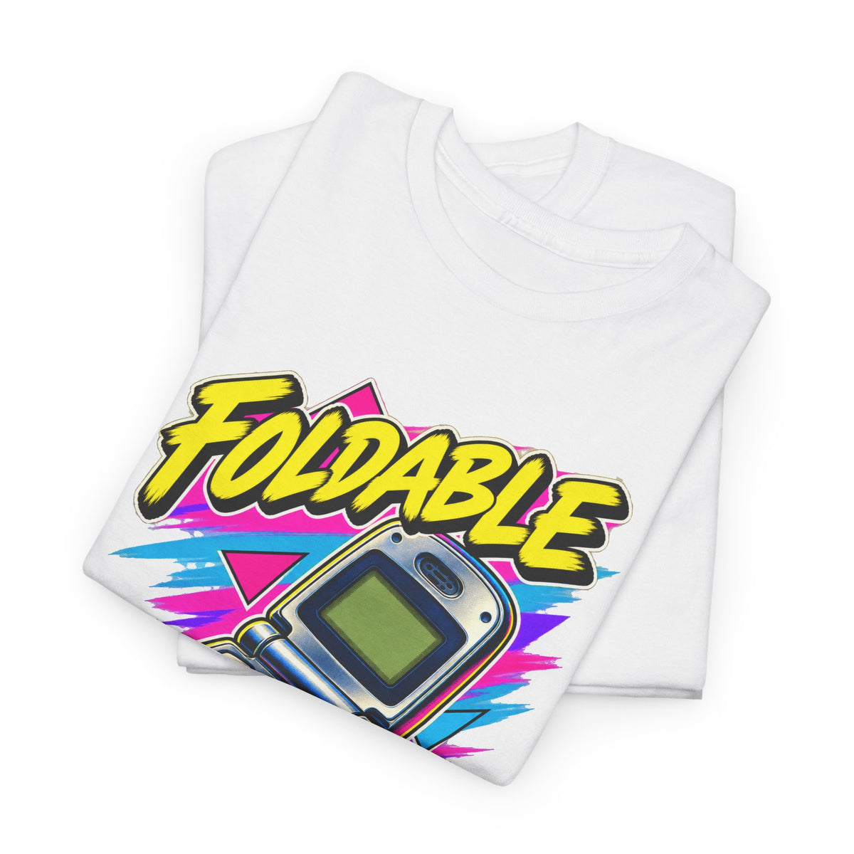 Foldable Before It Was Cool T-Shirt | Retro Flip Phone Nostalgia on a White T-shirt, view 5 (Color: White)