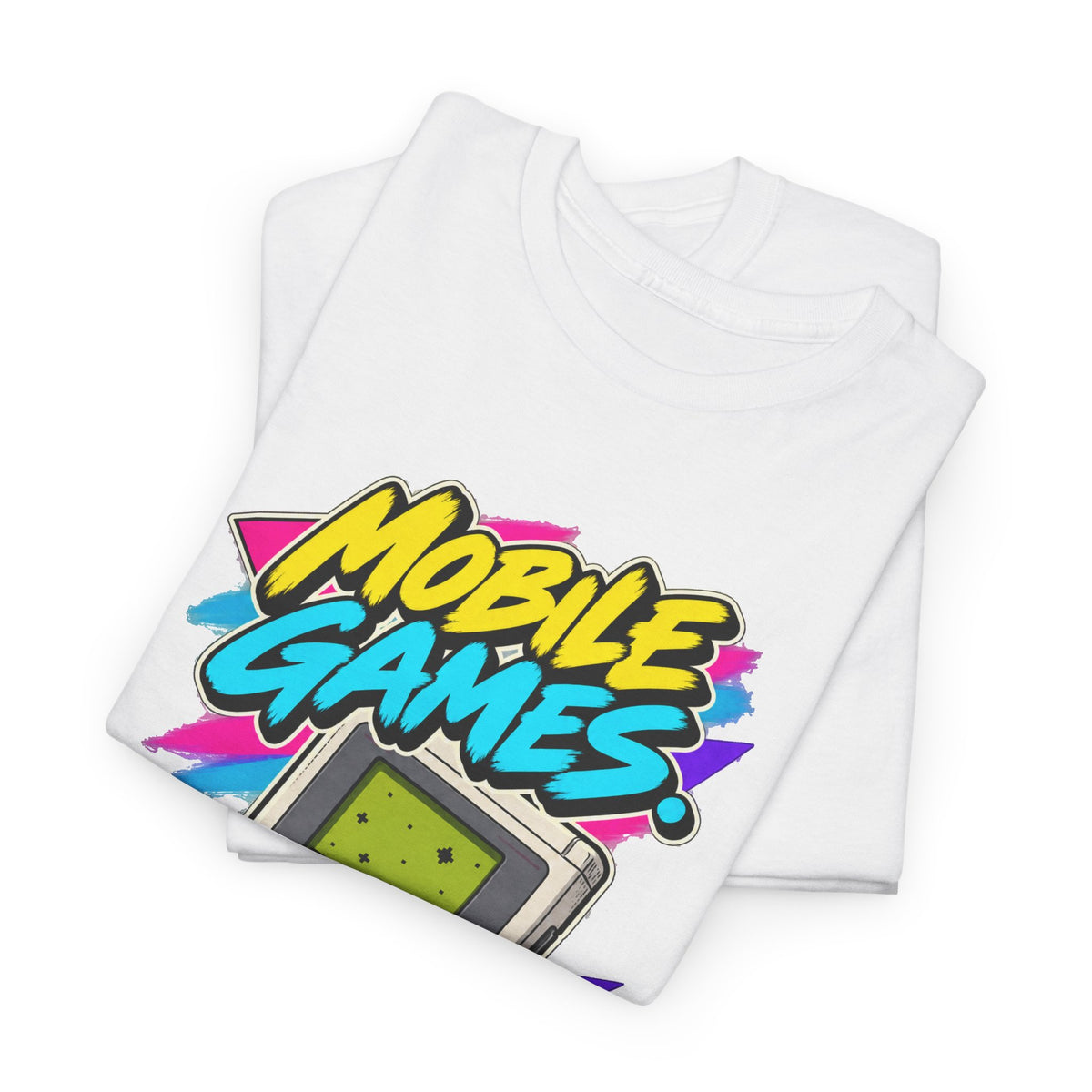 Mobile Games No Ads T-Shirt | Retro Handheld Gaming Nostalgia on a White T-shirt, view 5 (Color: White)