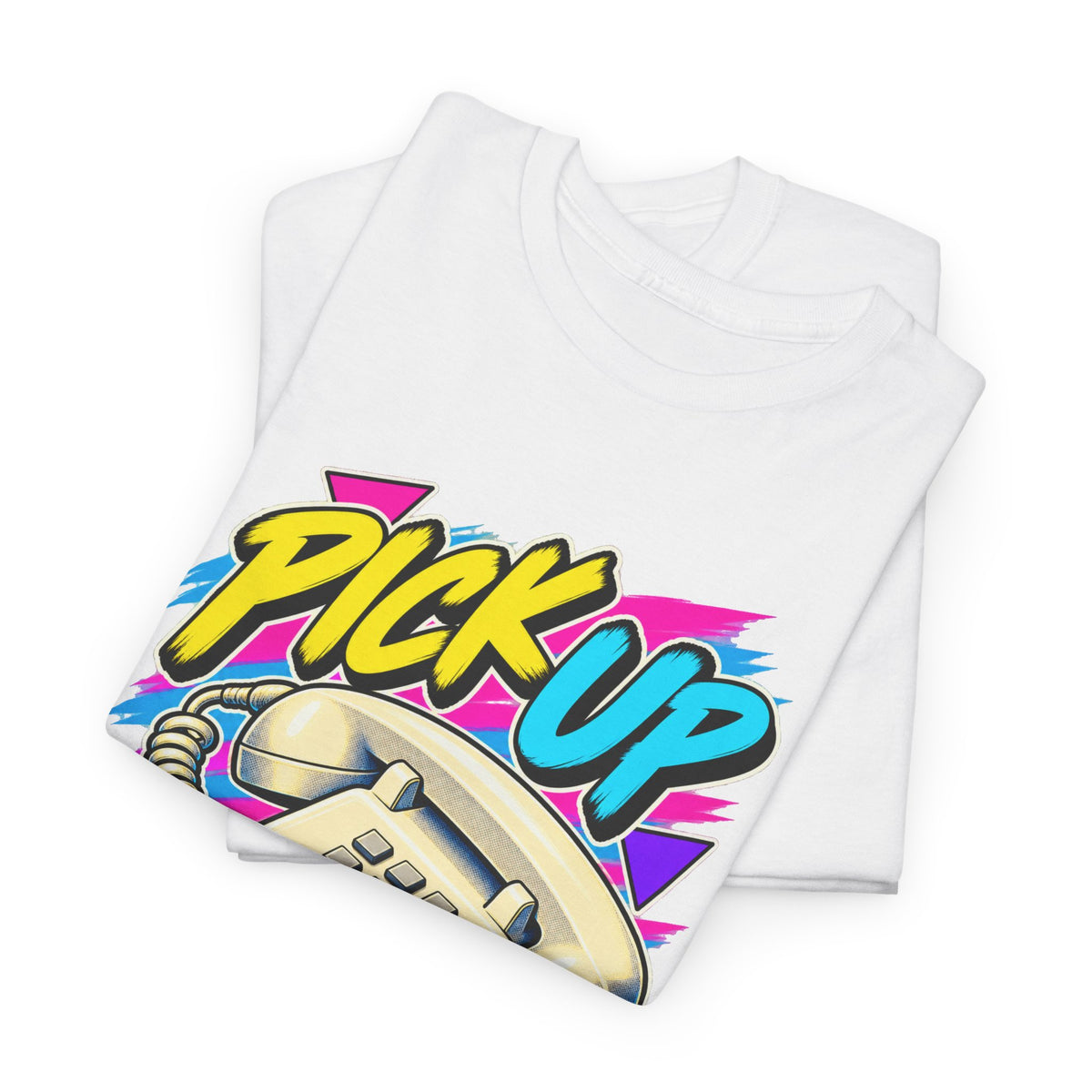Pick Up to Find Out T-Shirt | Retro Landline Phone Nostalgia on a White T-shirt, view 5 (Color: White)