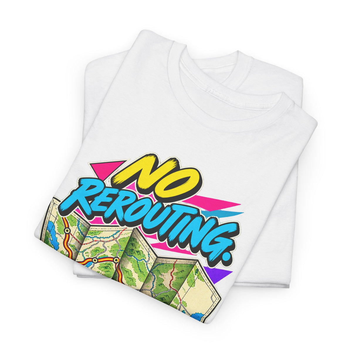 No Rerouting Just Figuring It Out T-Shirt | Retro Road Map Nostalgia on a White T-shirt, view 5 (Color: White)